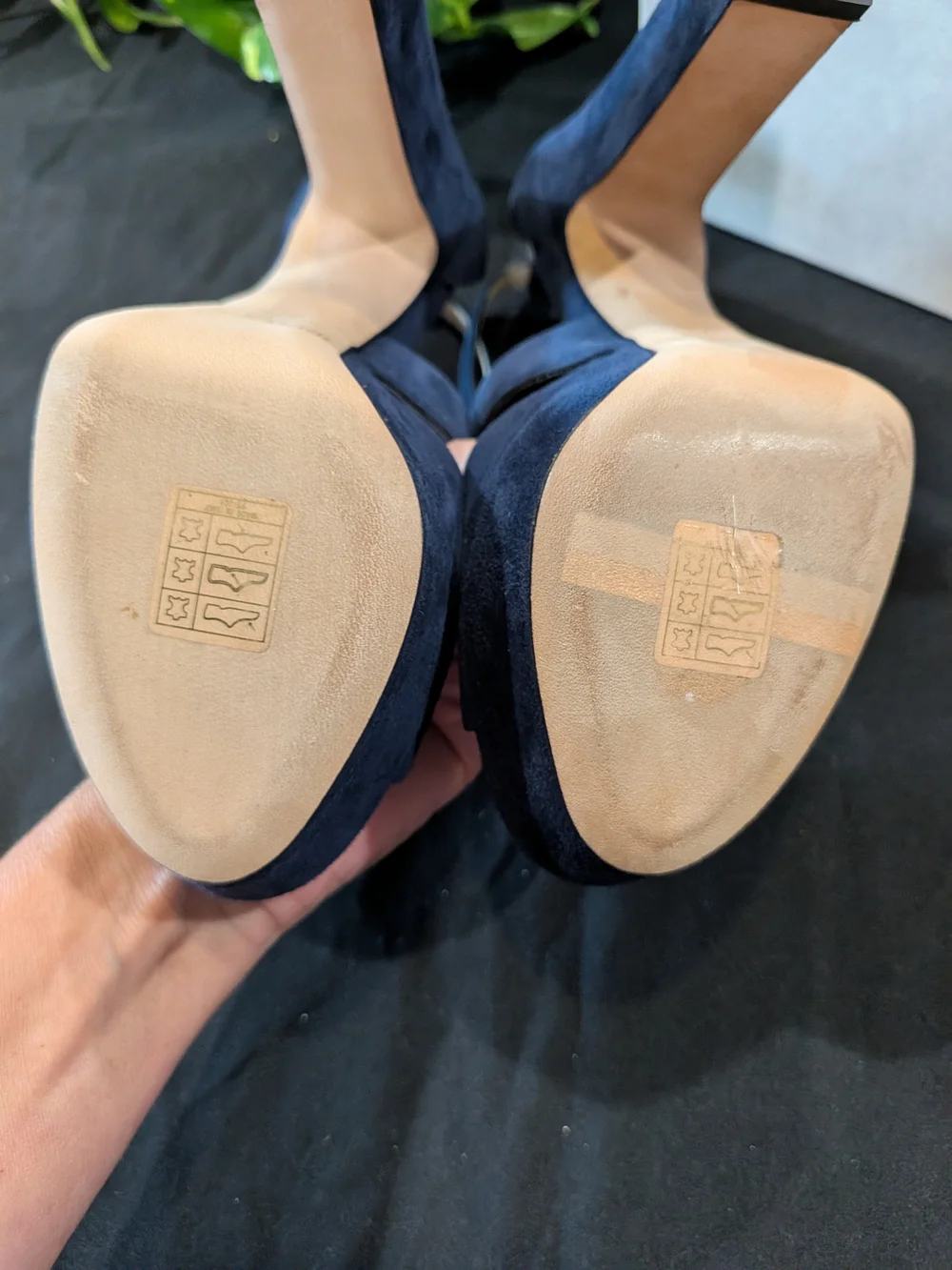 Jimmy Choo April 120 Women's Navy Suede Crisscross Platform High Block Heel